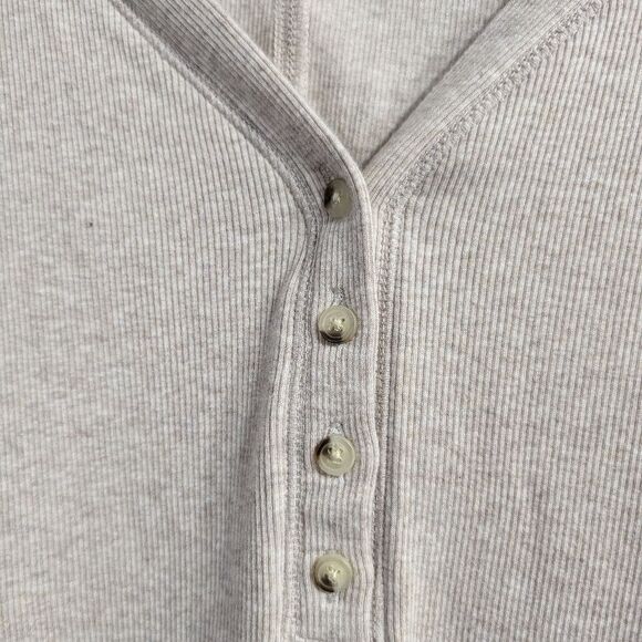 NWOT cream color Cotton rib knit v neck Henley dress size L - Picture 4 of 6